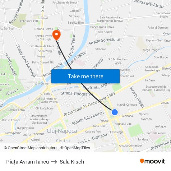 Piața Avram Iancu to Sala Kisch map