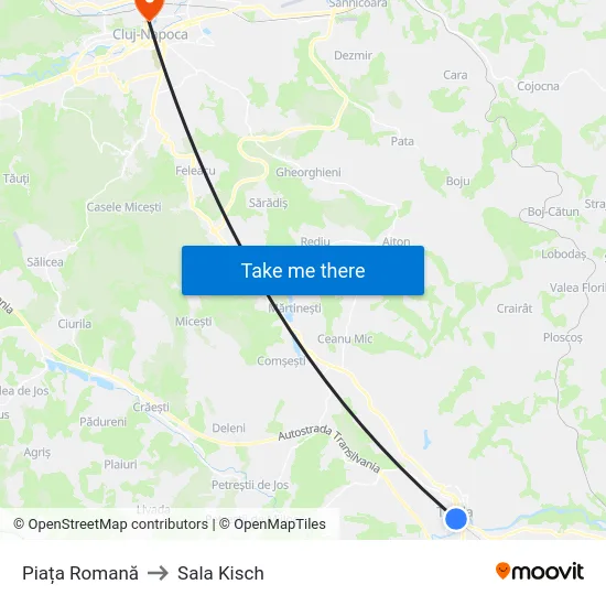 Piața Romană to Sala Kisch map