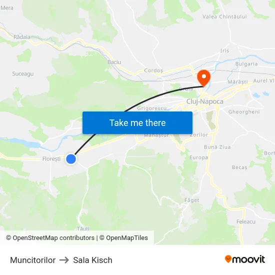 Muncitorilor to Sala Kisch map