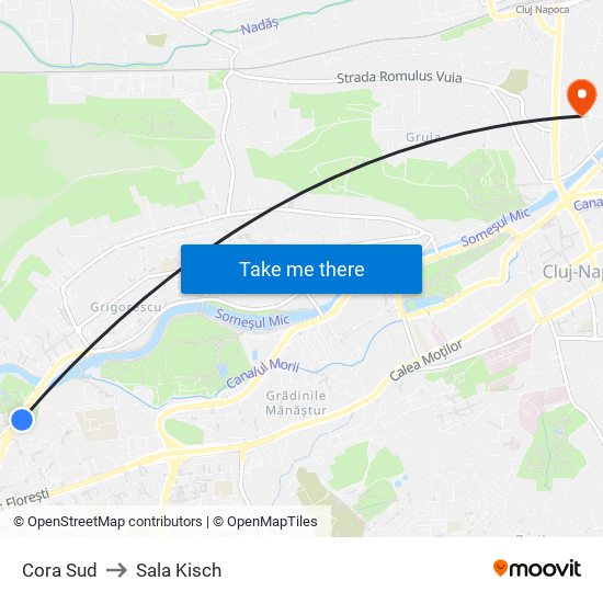 Cora Sud to Sala Kisch map