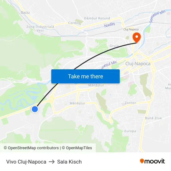 Vivo Cluj-Napoca to Sala Kisch map