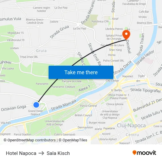 Hotel Napoca to Sala Kisch map
