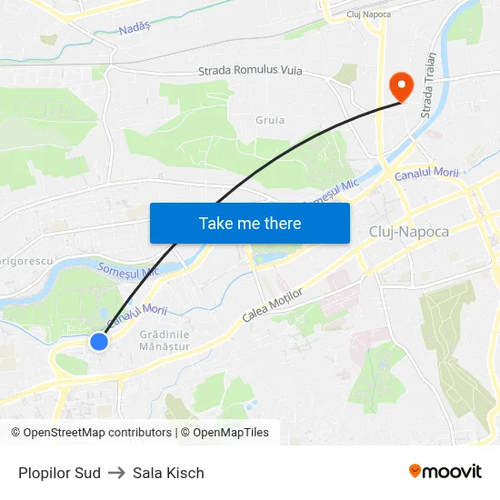 Plopilor Sud to Sala Kisch map