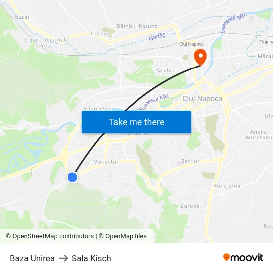 Baza Unirea to Sala Kisch map