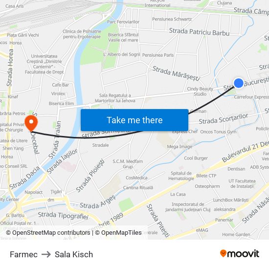 Farmec to Sala Kisch map