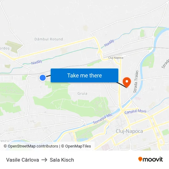 Vasile Cârlova to Sala Kisch map