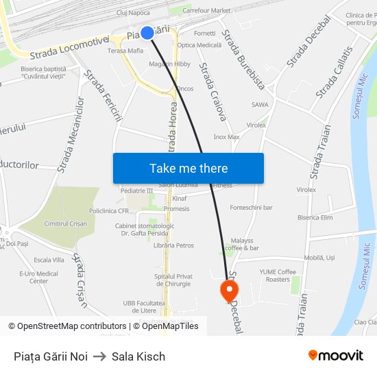 Piața Gării Noi to Sala Kisch map