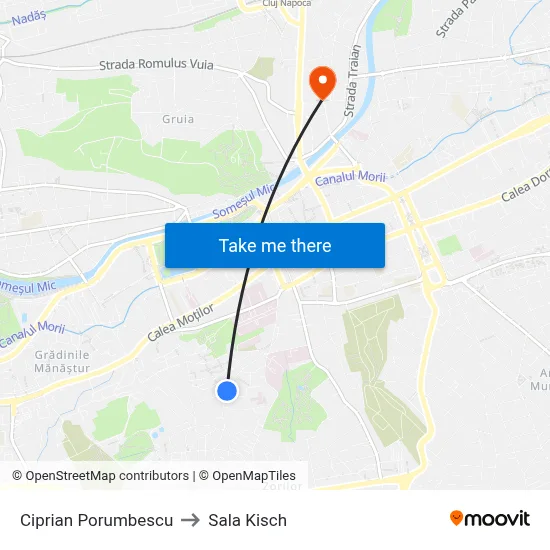 Ciprian Porumbescu to Sala Kisch map