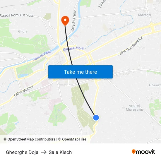 Gheorghe Doja to Sala Kisch map
