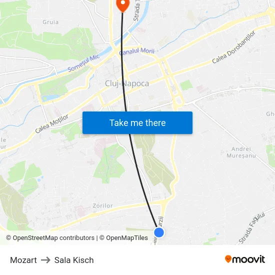 Mozart to Sala Kisch map