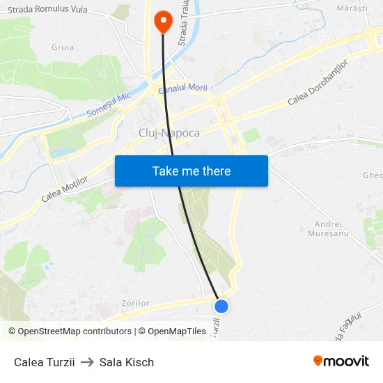 Calea Turzii to Sala Kisch map