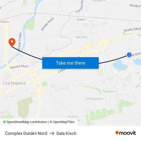 Complex Dunării Nord to Sala Kisch map