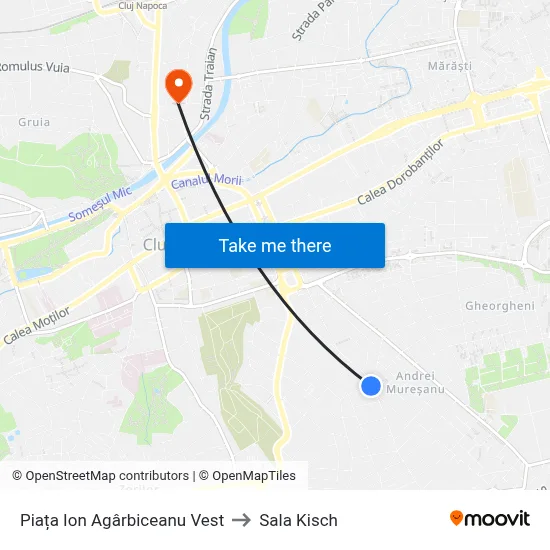 Piața Ion Agârbiceanu Vest to Sala Kisch map