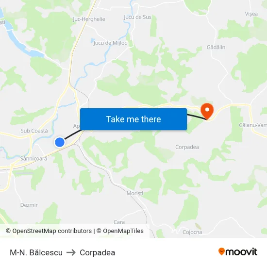M-N. Bălcescu to Corpadea map