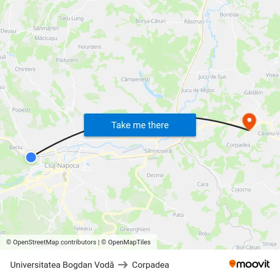 Universitatea Bogdan Vodă to Corpadea map