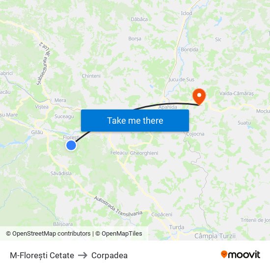 M-Florești Cetate to Corpadea map