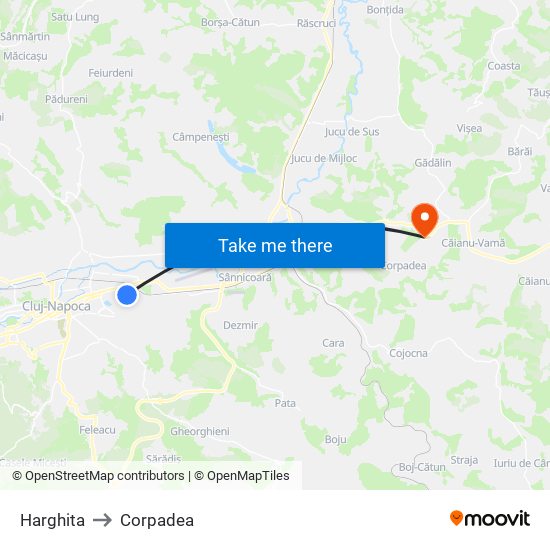 Harghita to Corpadea map