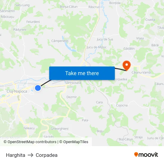 Harghita to Corpadea map