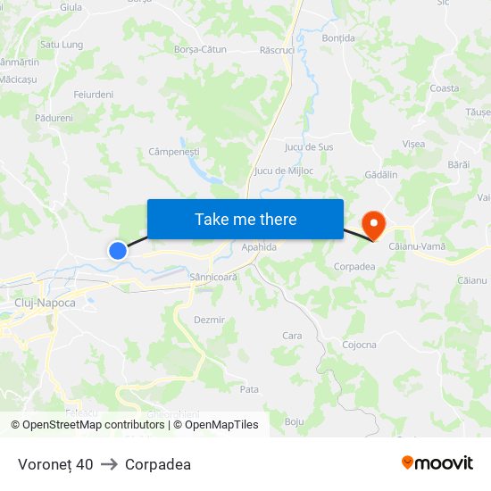 Voroneț 40 to Corpadea map