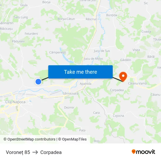 Voroneț 85 to Corpadea map