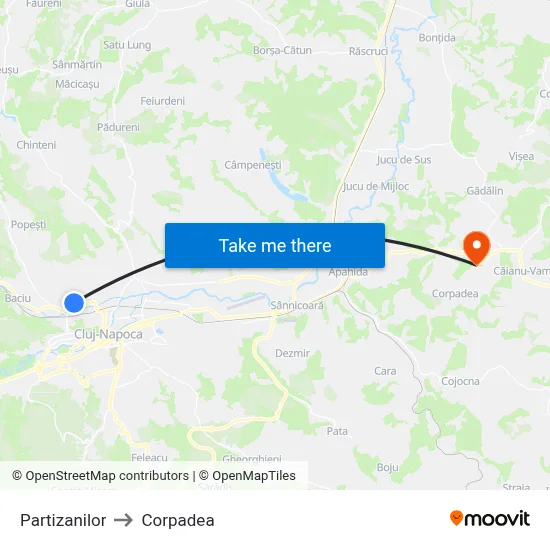 Partizanilor to Corpadea map