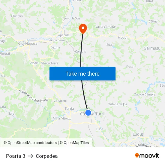 Poarta 3 to Corpadea map