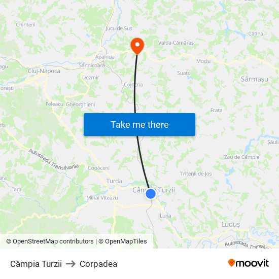 Câmpia Turzii to Corpadea map