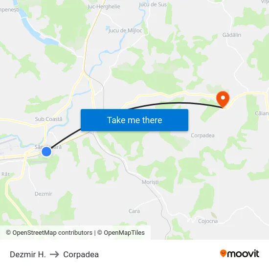 Dezmir H. to Corpadea map