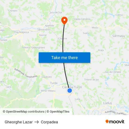 Gheorghe Lazar to Corpadea map