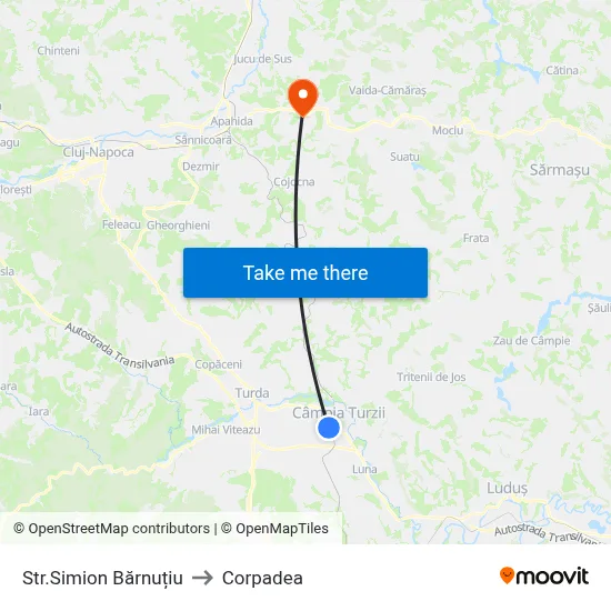 Str.Simion Bărnuțiu to Corpadea map