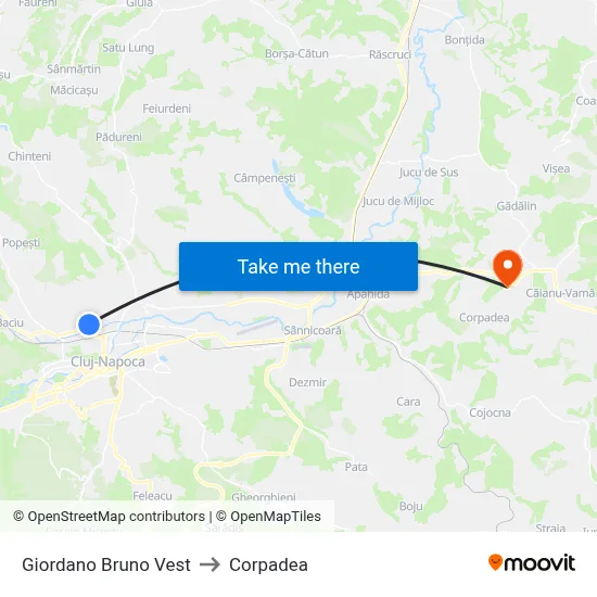 Giordano Bruno Vest to Corpadea map