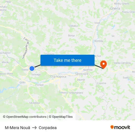 M-Mera Nouă to Corpadea map