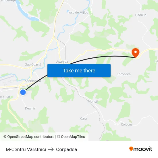 M-Centru Vârstnici to Corpadea map