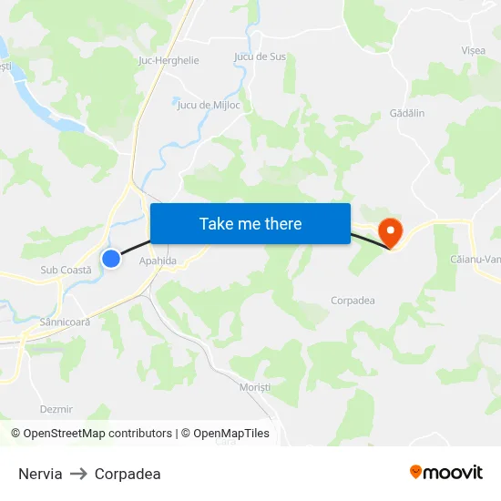 Nervia to Corpadea map