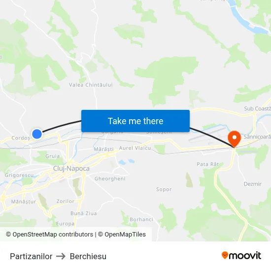 Partizanilor to Berchiesu map