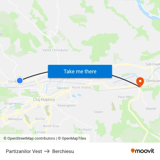 Partizanilor Vest to Berchiesu map