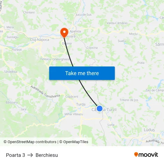 Poarta 3 to Berchiesu map