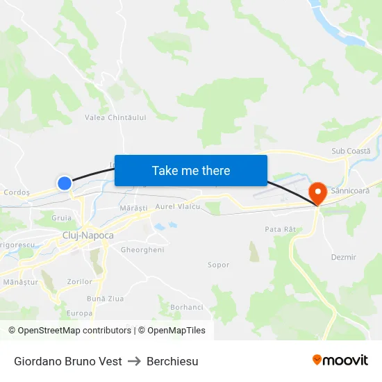 Giordano Bruno Vest to Berchiesu map