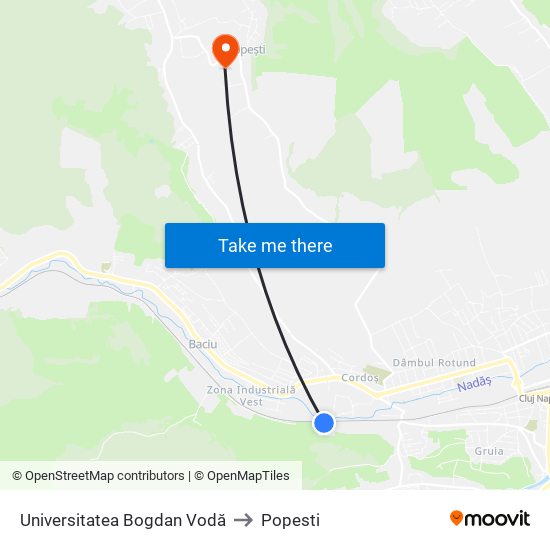 Universitatea Bogdan Vodă to Popesti map