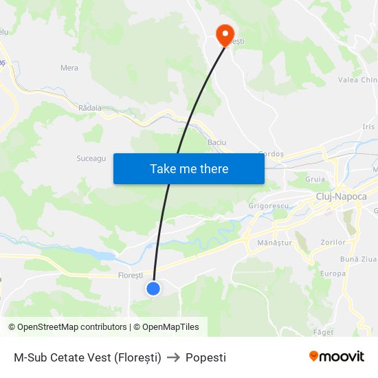 M-Sub Cetate Vest (Florești) to Popesti map