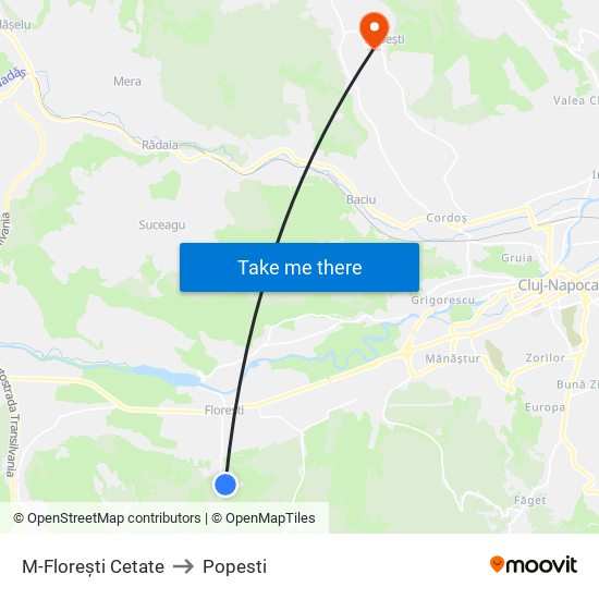 M-Florești Cetate to Popesti map