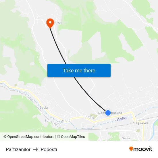 Partizanilor to Popesti map