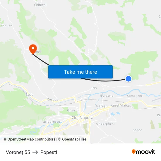 Voroneț 55 to Popesti map