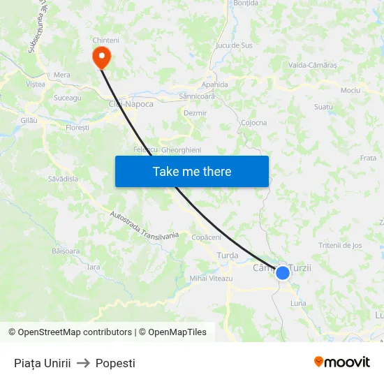 Piața Unirii to Popesti map