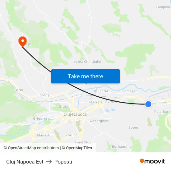 Cluj Napoca Est to Popesti map