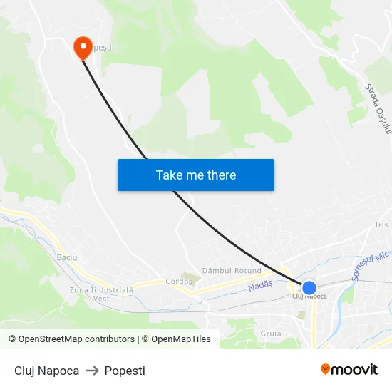 Cluj Napoca to Popesti map