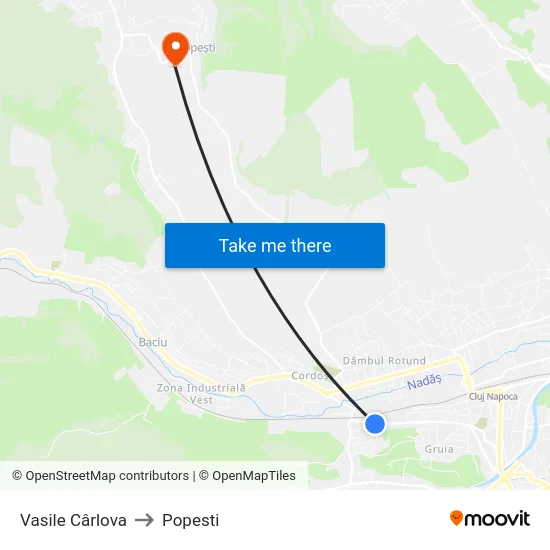 Vasile Cârlova to Popesti map