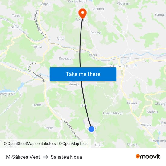 M-Sălicea Vest to Salistea Noua map
