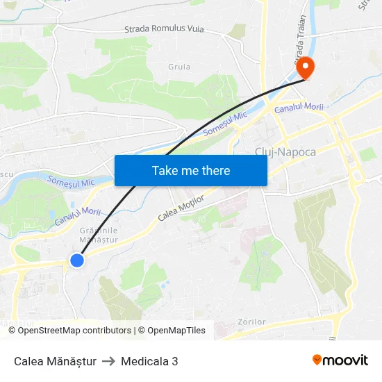 Calea Mănăștur to Medicala 3 map