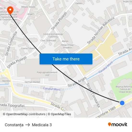 Constanța to Medicala 3 map